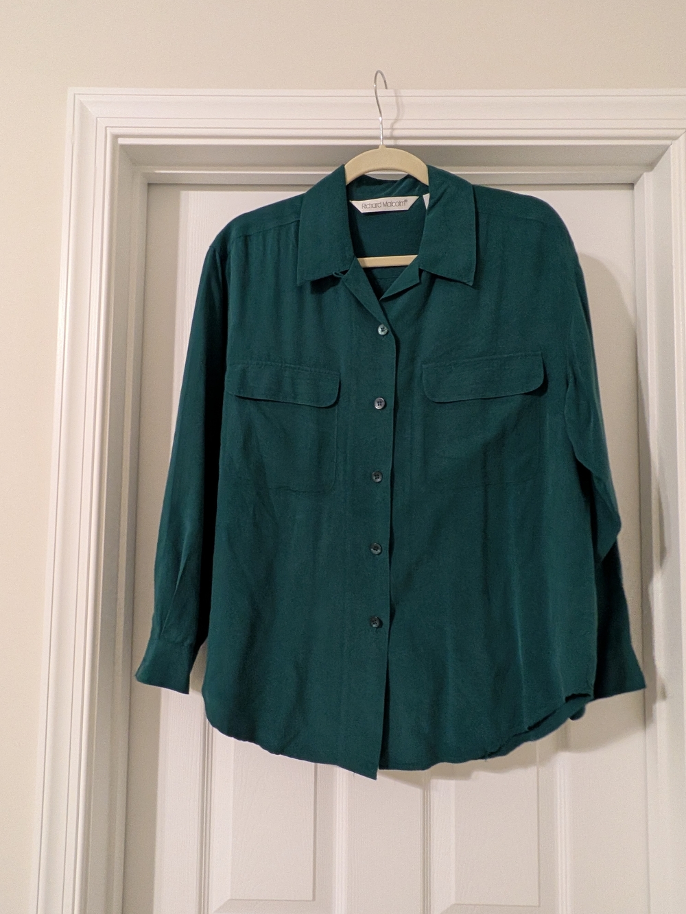 Emerald Green Silk Button-Front Blouse